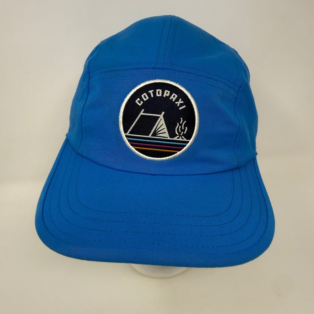 Cotopaxi Blue Canvas 5 Panel Camper Hat Adjustable Tent Campfire Patch Unisex